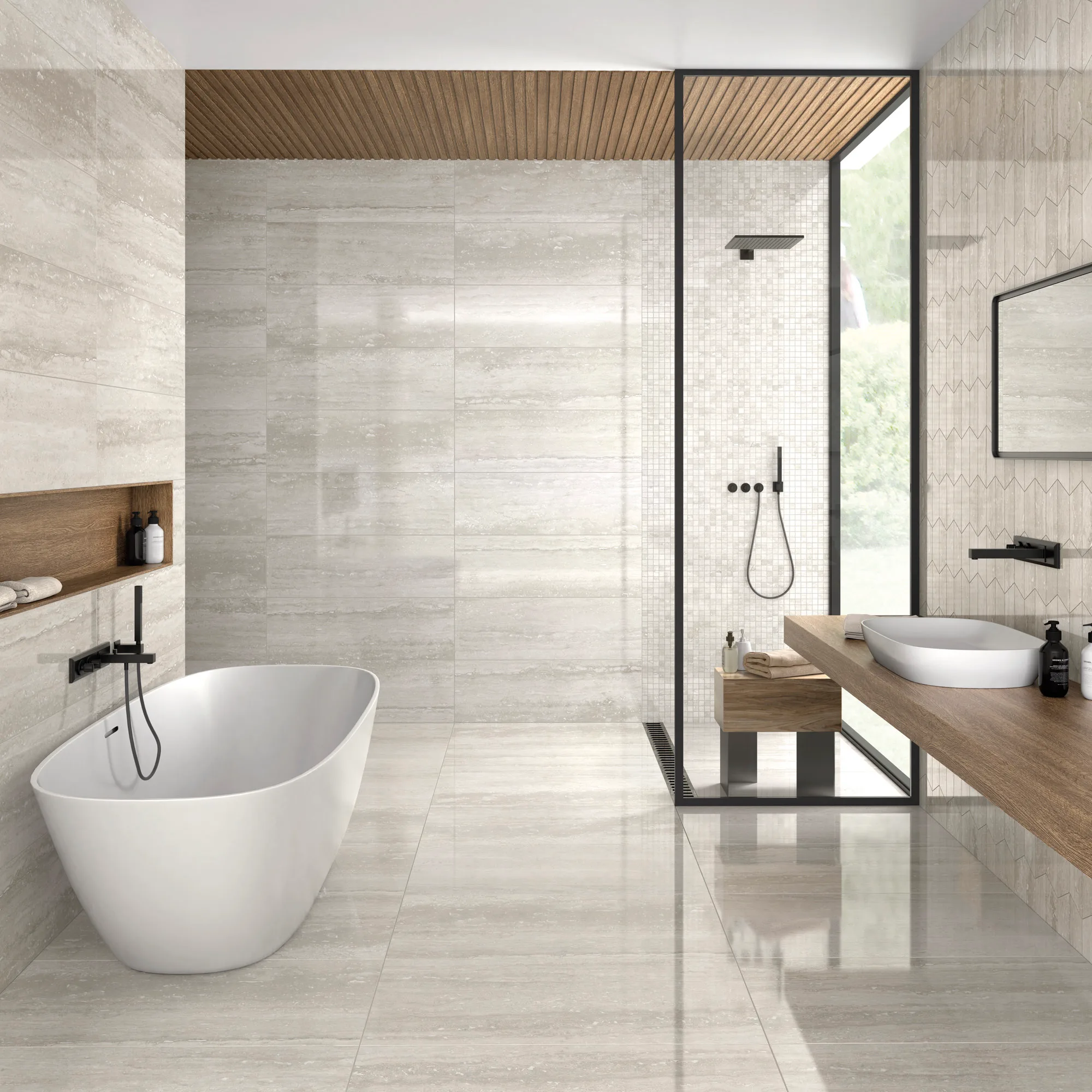 Pure Travertine Gray Polished - WC amb - R3263R+DC2047+DC3503+P9160PG