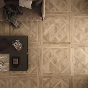 Inza - Living room and study with wood-look flooring, Pamesa