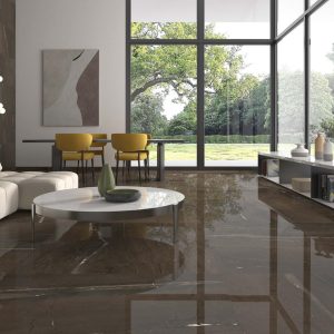 Lux jatoba - Woonkamer met bruine marmerlook op vloer, Pamesa
