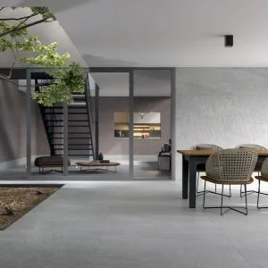 PIETRA DI LAVAGNA - Terrace and hospitality with grey concrete look floor, Pamesa