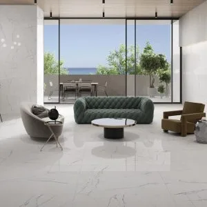 Acquilea - Living room with white marble look on the floor and walls, Pamesa