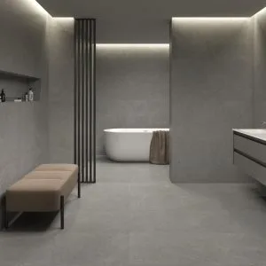 Sense - Bathroom with grey concrete look on floor and wall, Pamesa