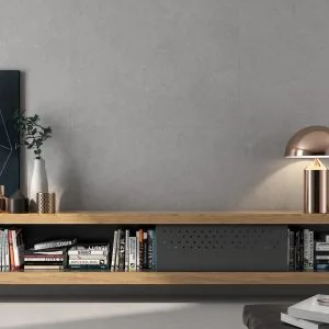 Cromat - Living room with grey concrete look on wall, Pamesa