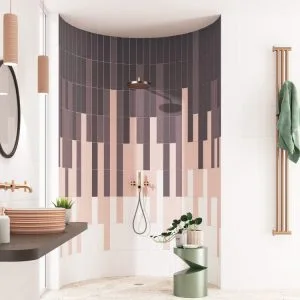 Basic Cinzento Chuva - Bathroom with purple and pink wall tiles, Ceragni