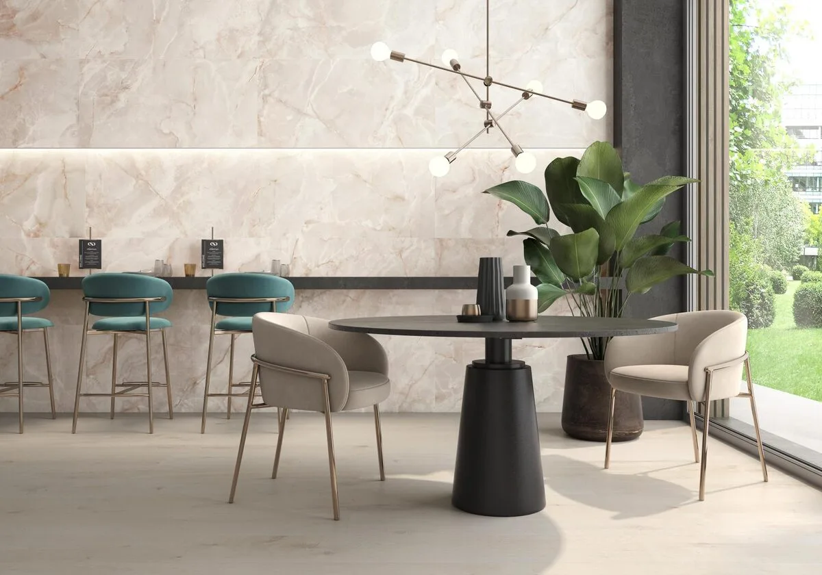 CR. Lux Noor - Restaurant and catering industry with light marble look on the floor and walls, Pamesa