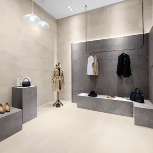 Flow - Shop and showroom with grey concrete look on floor and wall, Aleluia